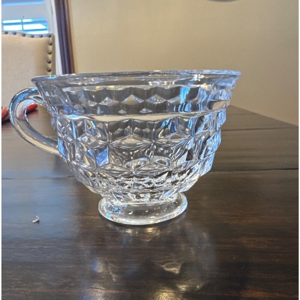 Set of 4 Vintage Fostoria American Clear Footed Punch Cups Cubist Pattern - Picture 3 of 8